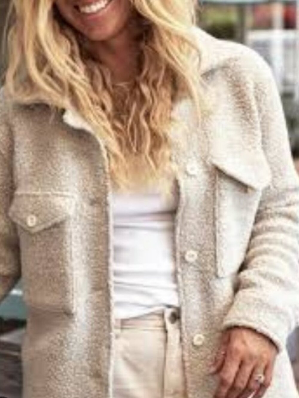 Kaisley sherpa button up shacket cream women's size L